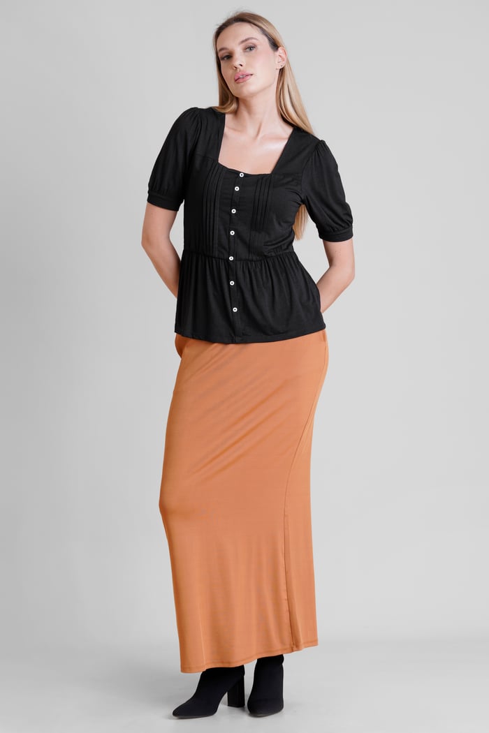 Puff Sleeves Square Neck Jersey Tops