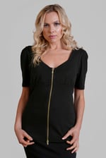 Sweetheart Neckline Zip-Front Jersey Top