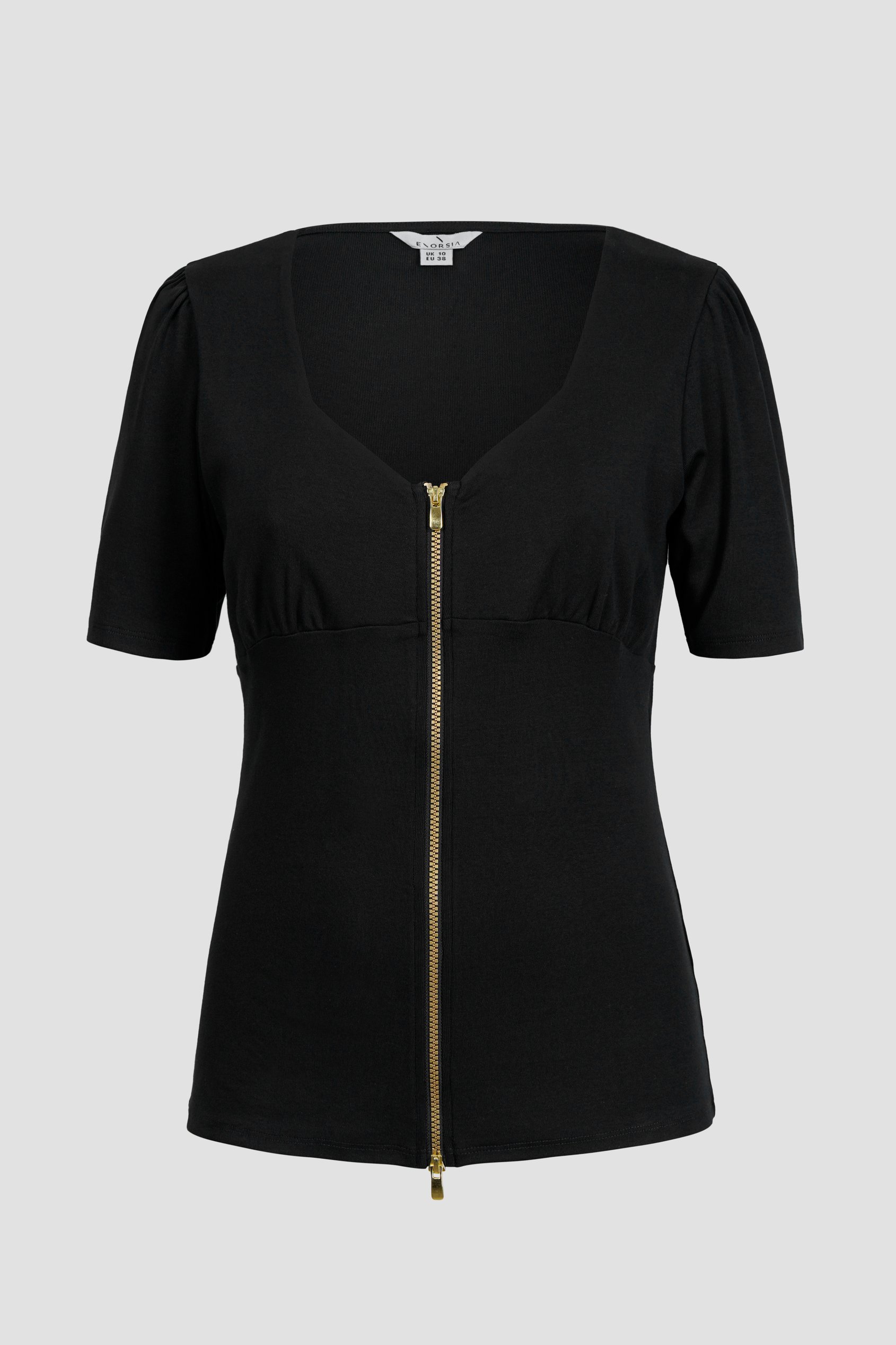 Sweetheart Neckline Zip-Front Jersey Top