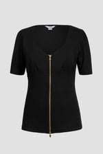 Sweetheart Neckline Zip-Front Jersey Top