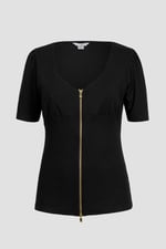 Sweetheart Neckline Zip-Front Jersey Top