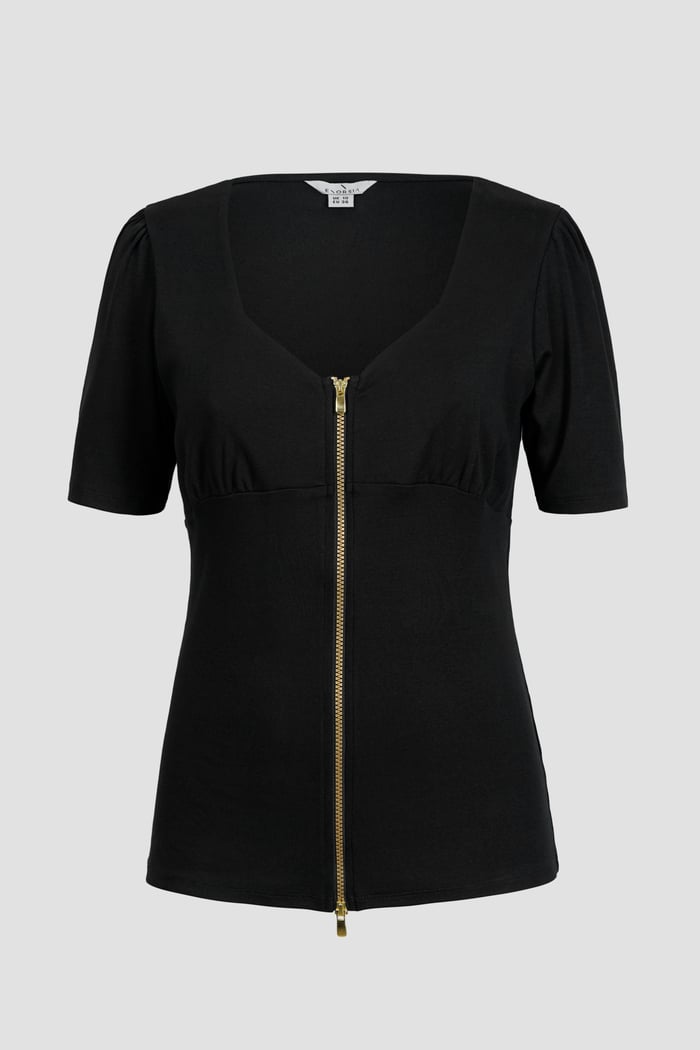 Sweetheart Neckline Zip-Front Jersey Top