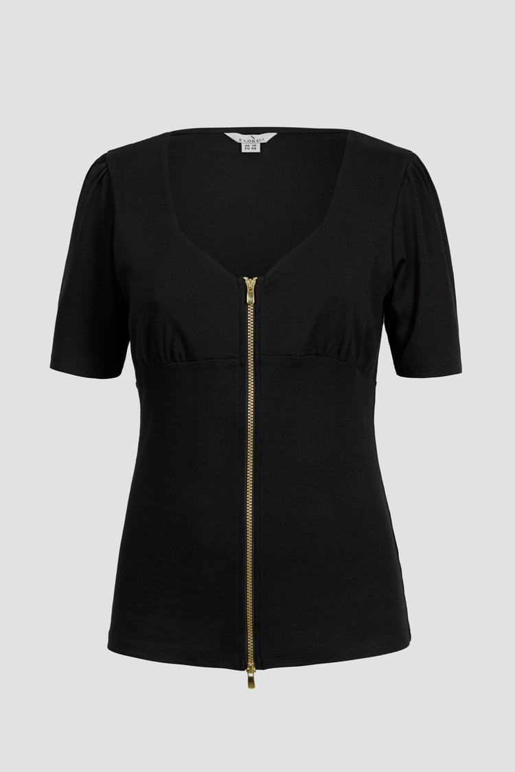 Sweetheart Neckline Zip-Front Jersey Top