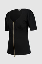 Sweetheart Neckline Zip-Front Jersey Top