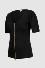 Sweetheart Neckline Zip-Front Jersey Top