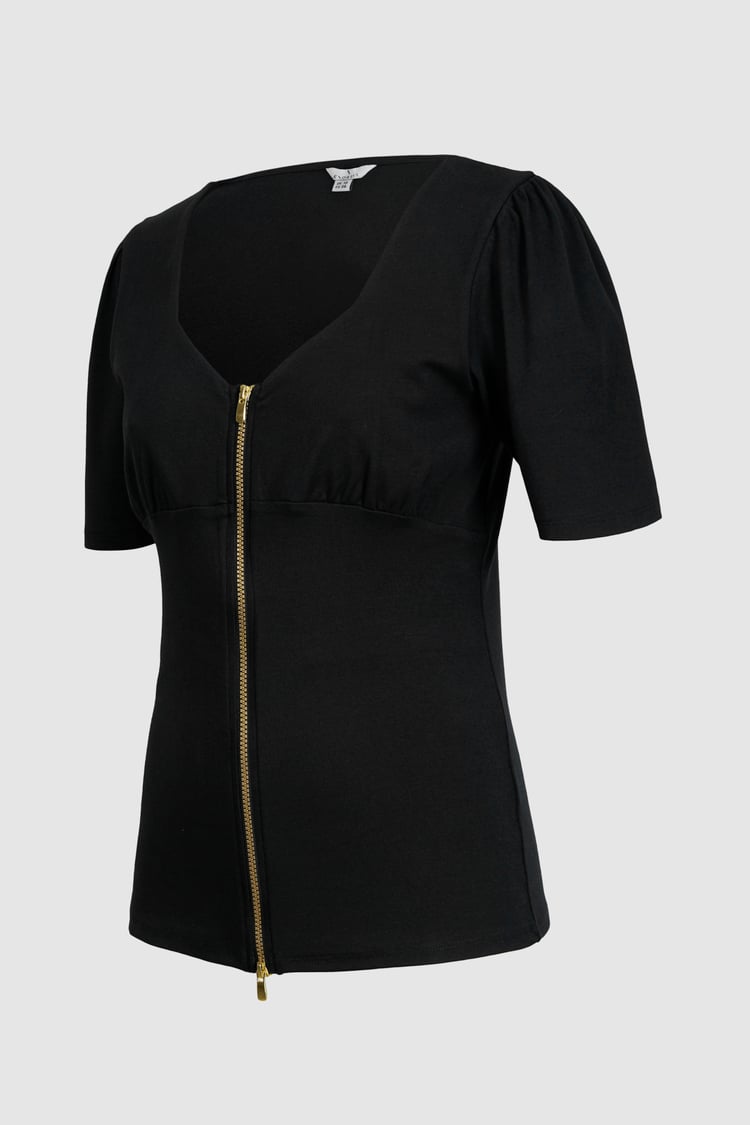 Sweetheart Neckline Zip-Front Jersey Top