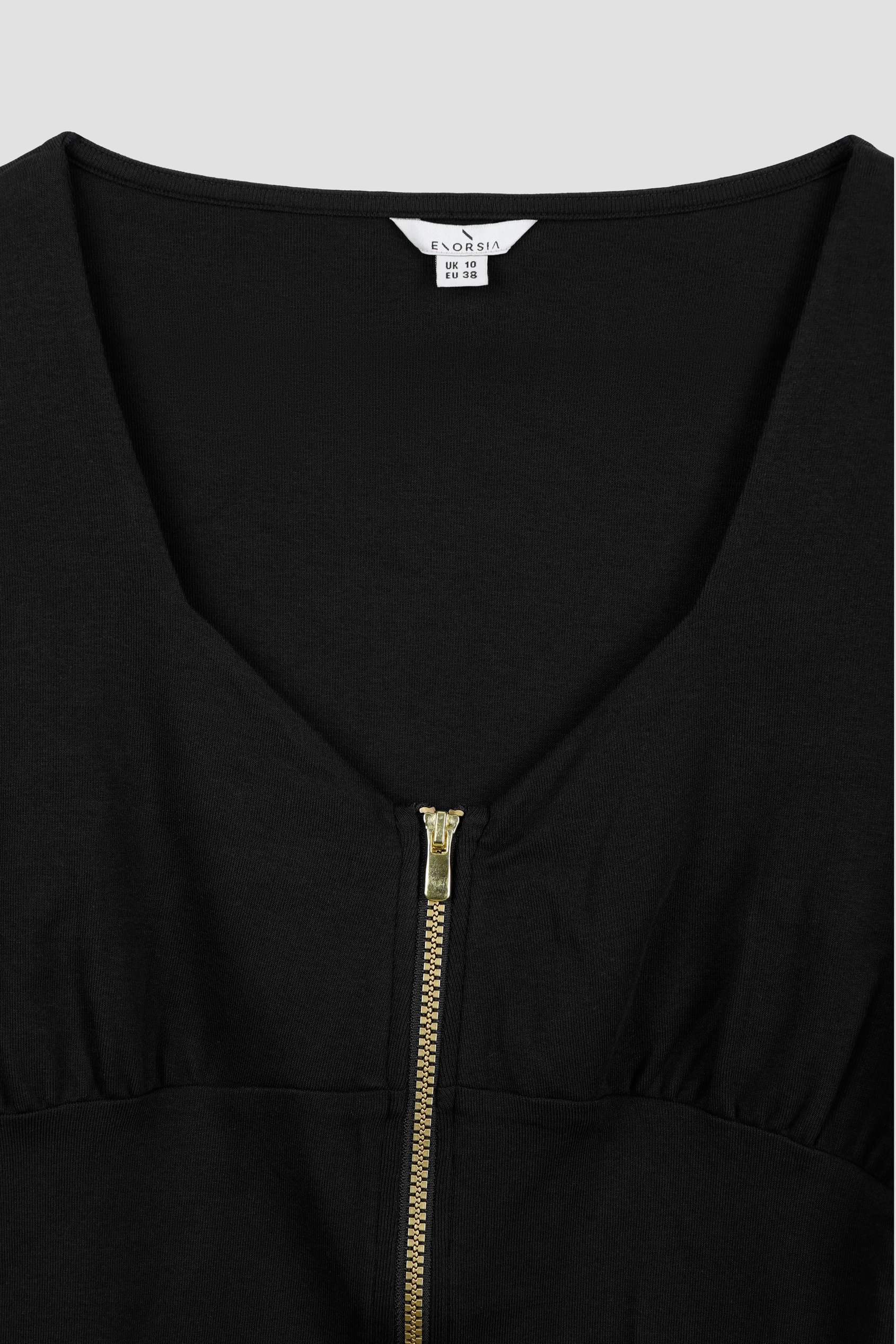 Sweetheart Neckline Zip-Front Jersey Top