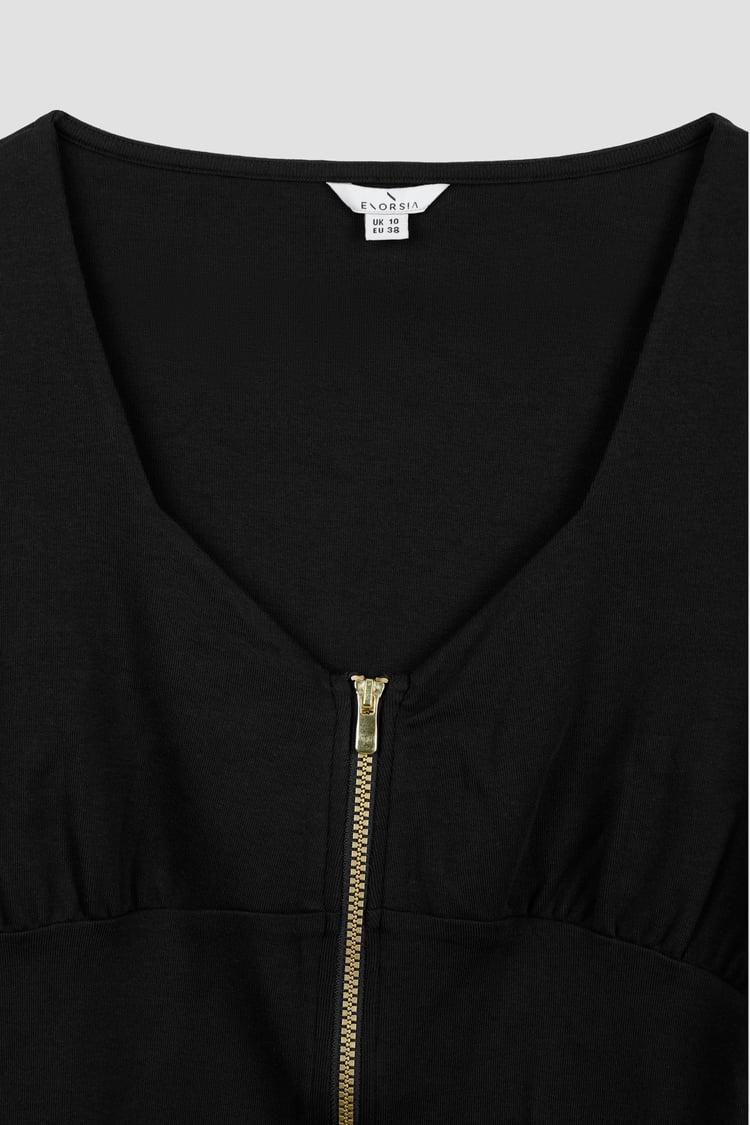 Sweetheart Neckline Zip-Front Jersey Top