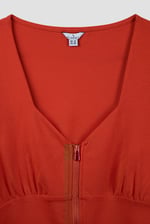 Sweetheart Neckline Zip-Front Jersey Top