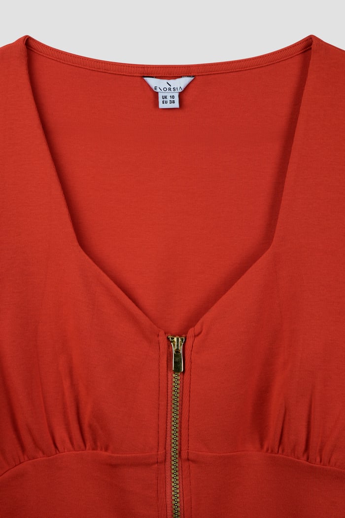Sweetheart Neckline Zip-Front Jersey Top