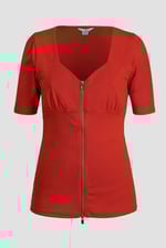 Sweetheart Neckline Zip-Front Jersey Top