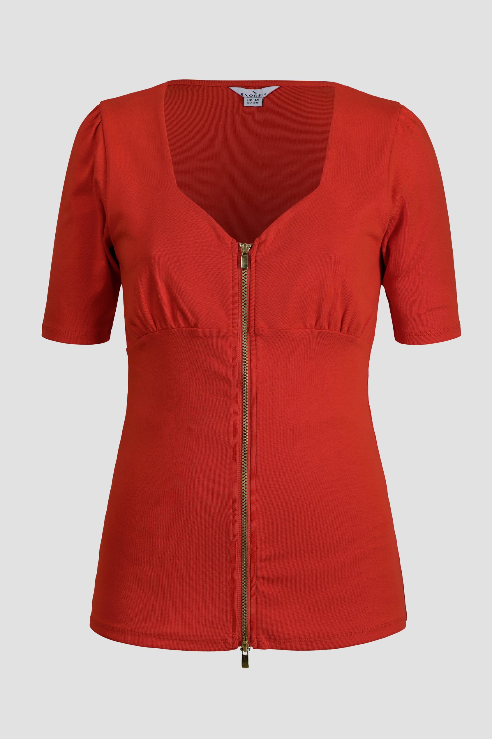 Sweetheart Neckline Zip-Front Jersey Top