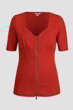 Sweetheart Neckline Zip-Front Jersey Top