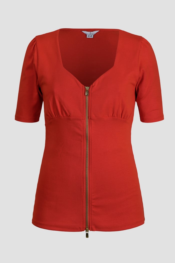 Sweetheart Neckline Zip-Front Jersey Top