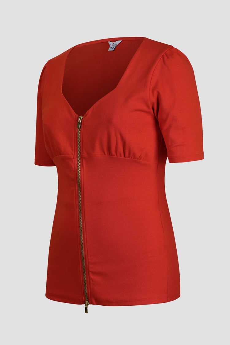 Sweetheart Neckline Zip-Front Jersey Top