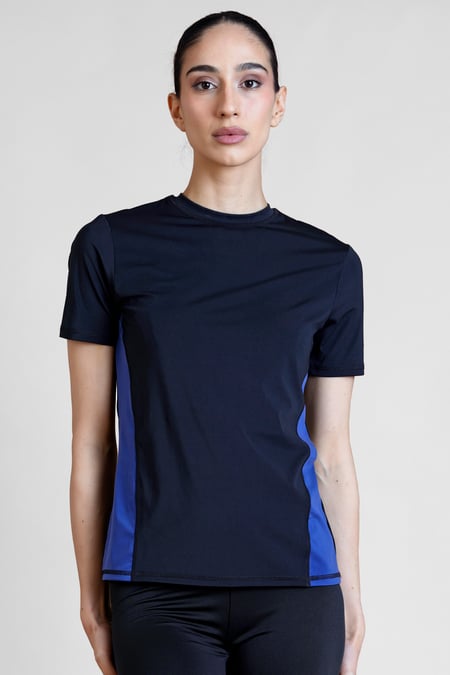 Womens Navy Color Block  Active Crew T-Shirt