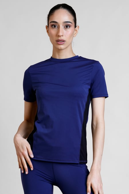 Womens Navy Color Block  Active Crew T-Shirt