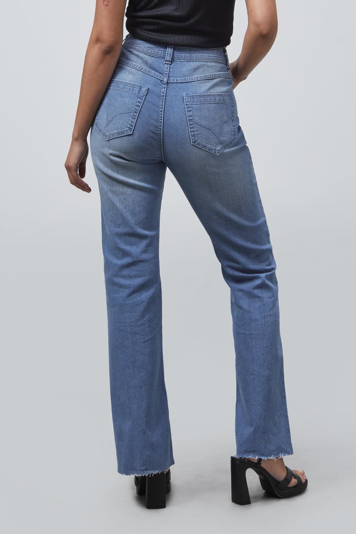 High Waist Raw Hem Flared Jeans