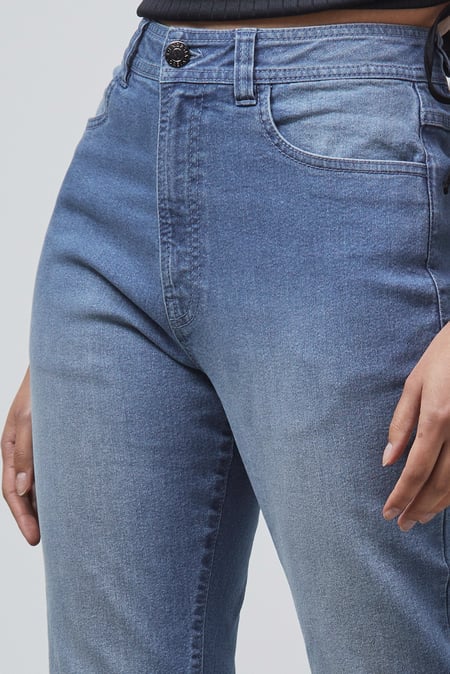 Light Blue High Waist Raw Hem Flared Jeans