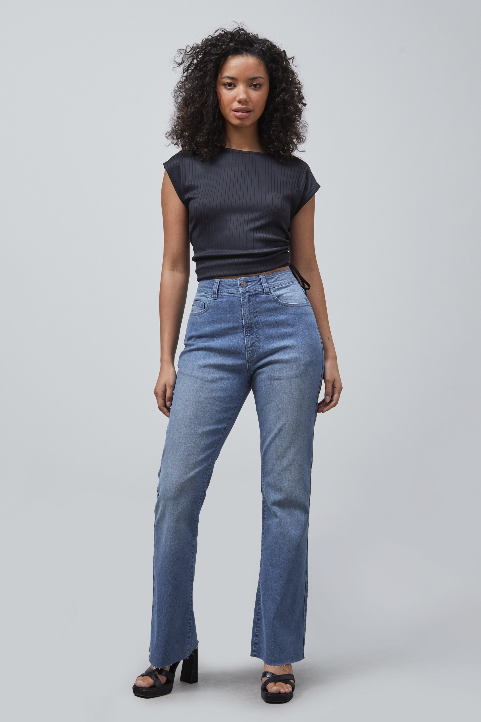 High Waist Raw Hem Flared Jeans