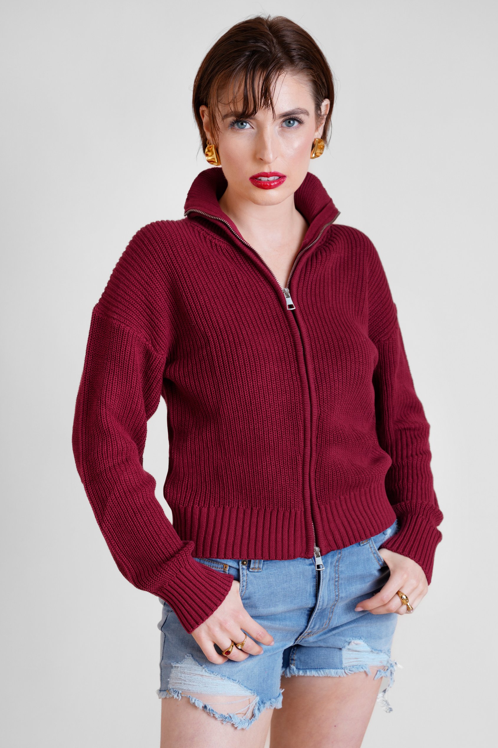 Funnel Neck Two Way Zip Up Jumper