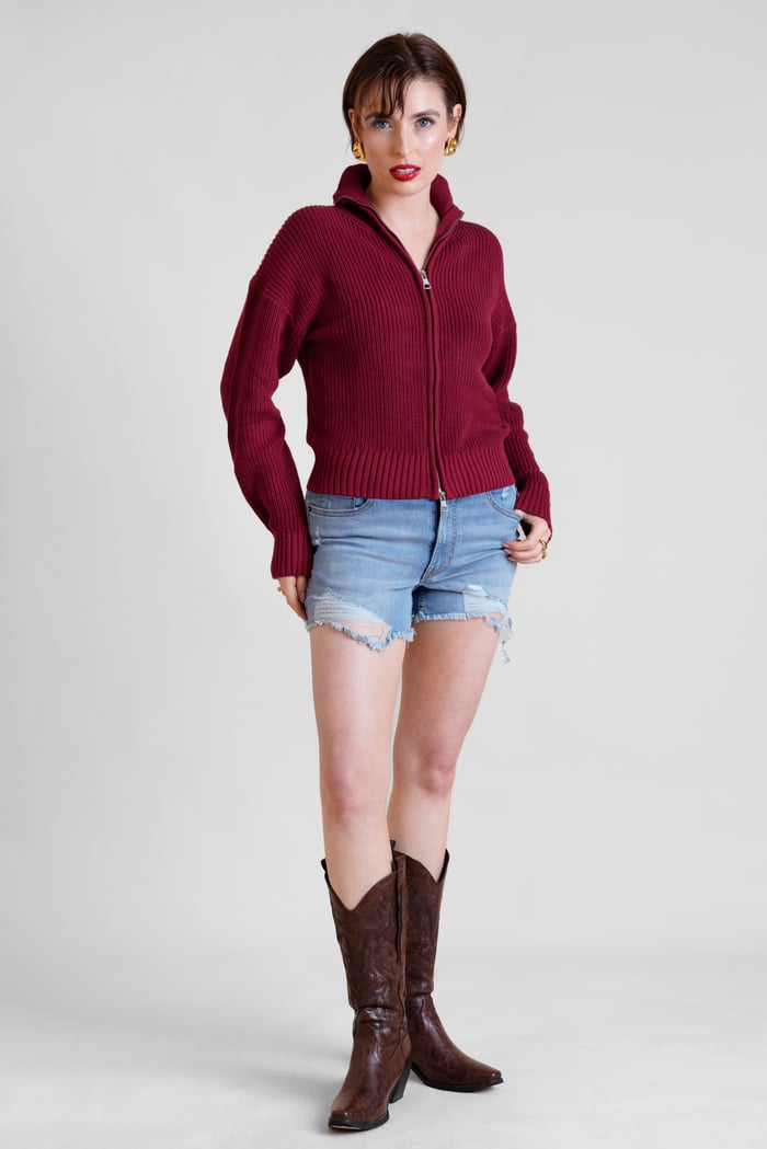 Funnel Neck Two Way Zip Up Jumper