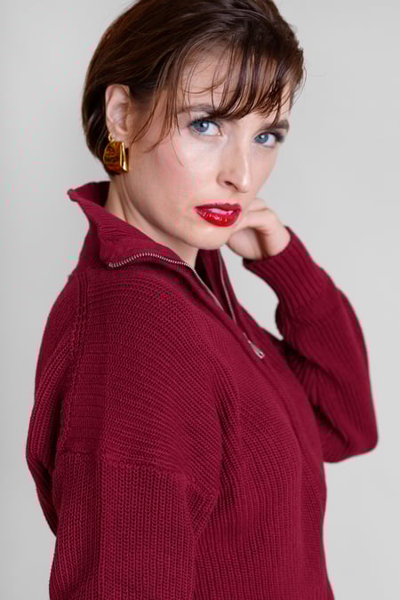 Burgundy Funnel Neck Two Way Zip Up Jumper