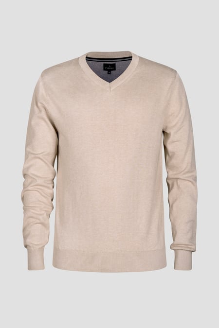 Mens Beige V-Neck Knitted Jumper