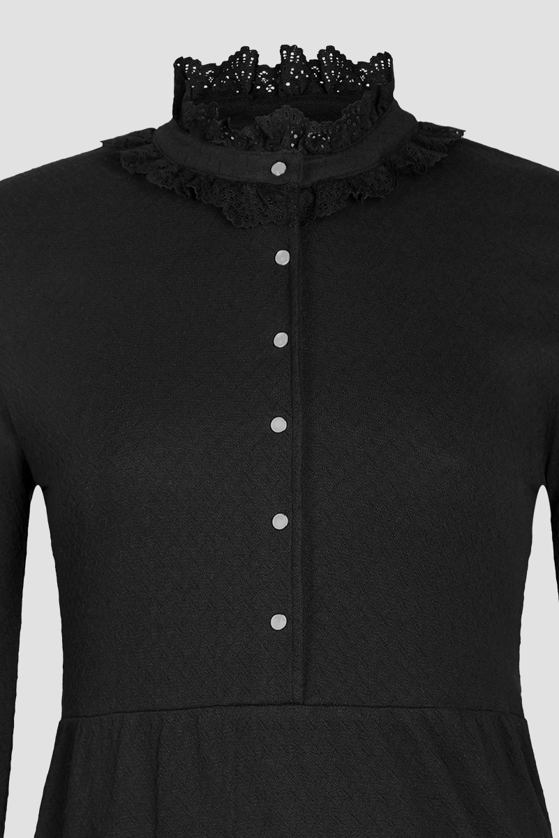 High Neck Lace Trim Mini Dress