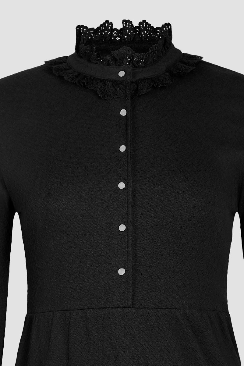 High Neck Lace Trim Mini Dress