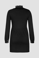 High Neck Lace Trim Mini Dress