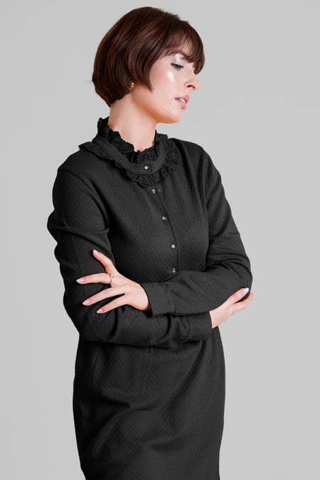 Black High Neck Lace Trim Mini Dress