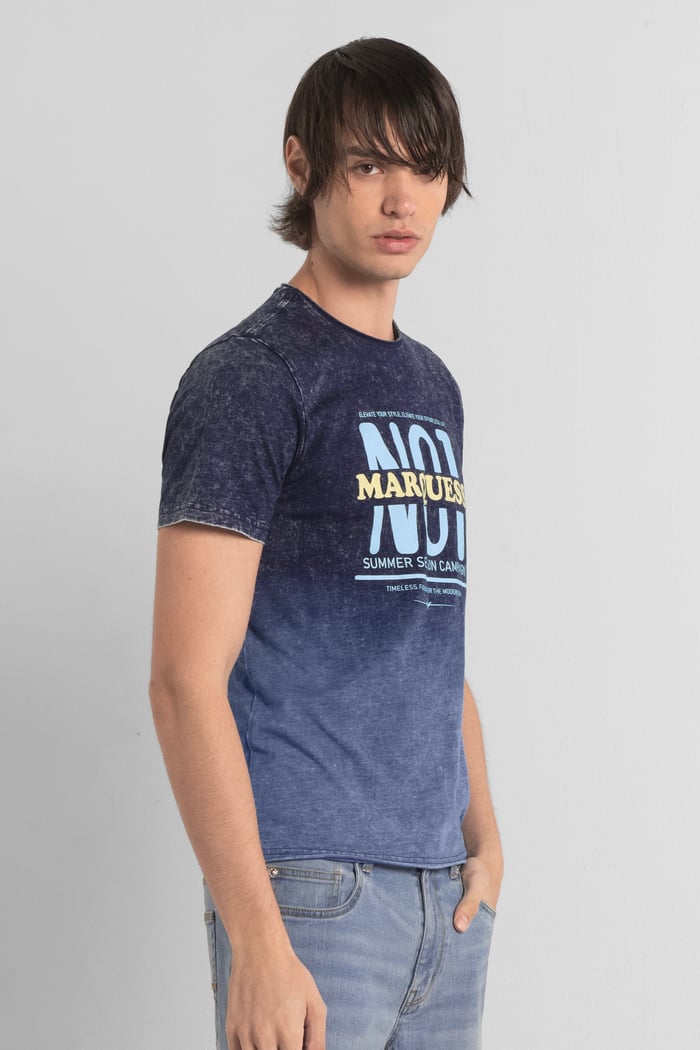 Mens Indigo Wash Graphic Tee