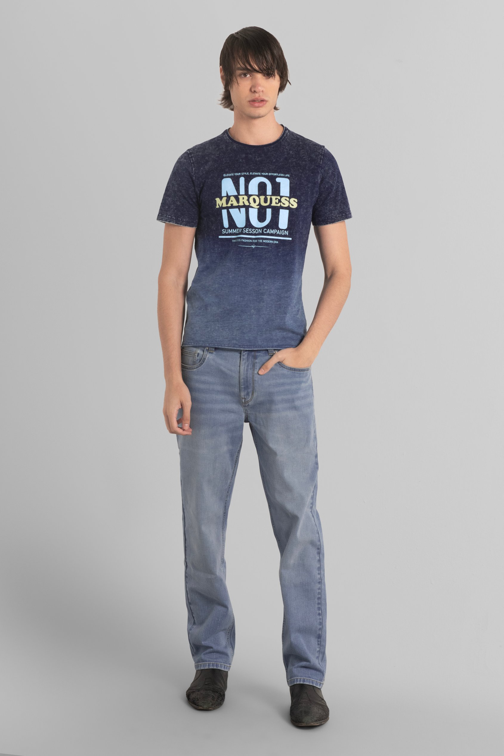 Mens Indigo Wash Graphic Tee