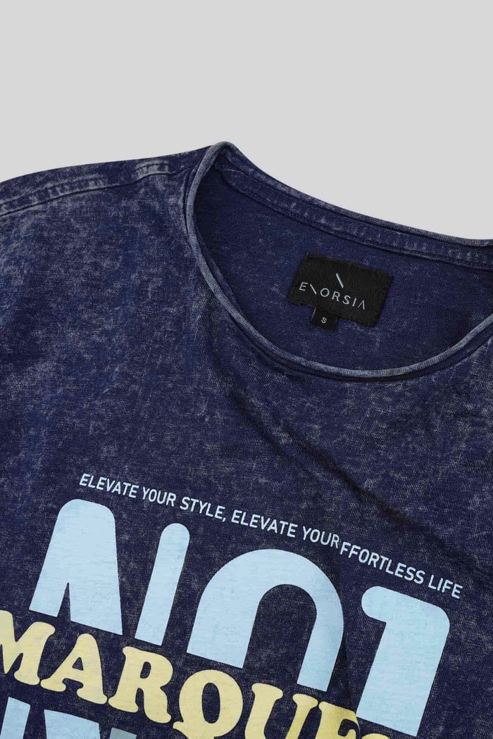 Mens Indigo Wash Graphic Tee
