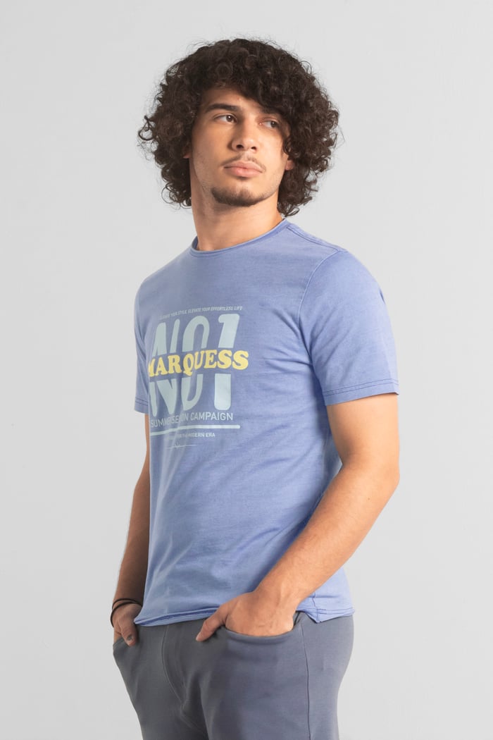 Mens Indigo Wash Graphic Tee