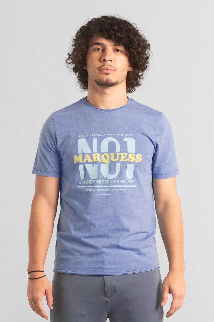Mens Indigo Wash Graphic T-Shirt