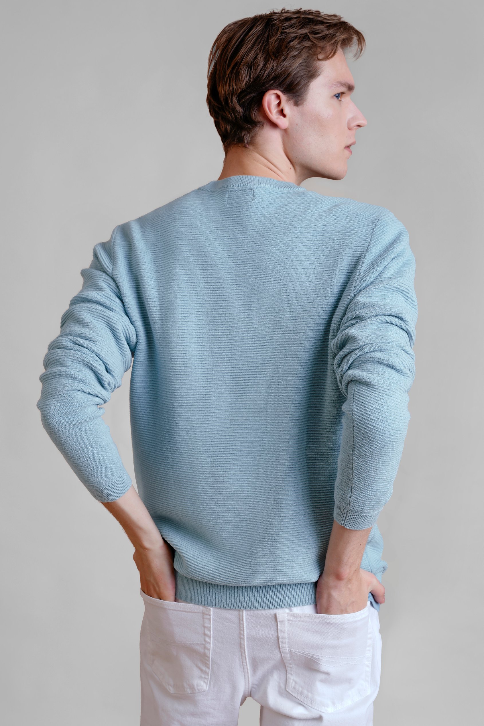 Mens Waffle Knit Crew Neck Jumper