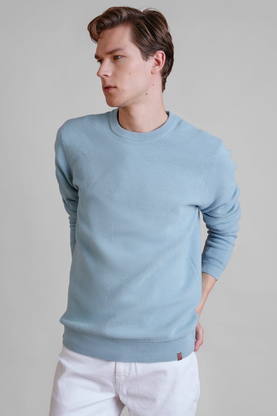 Mens Waffle Knit Crew Neck Jumper
