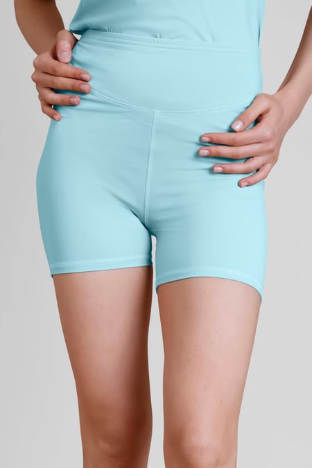 Womens Aqua Blue High-Waist Sculpted Fit Active Shorts