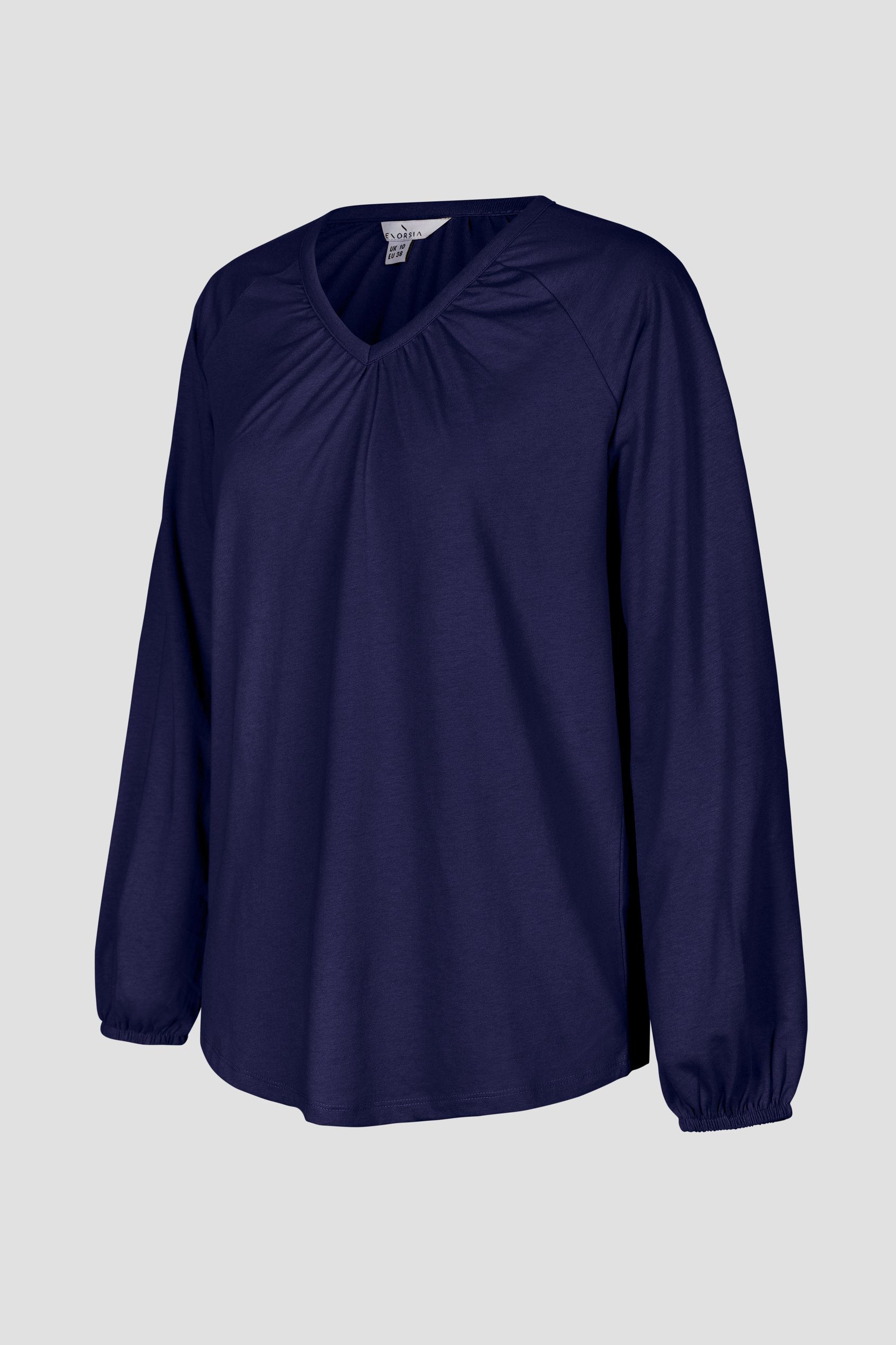 Long Sleeve Gathered V-Neck Tops