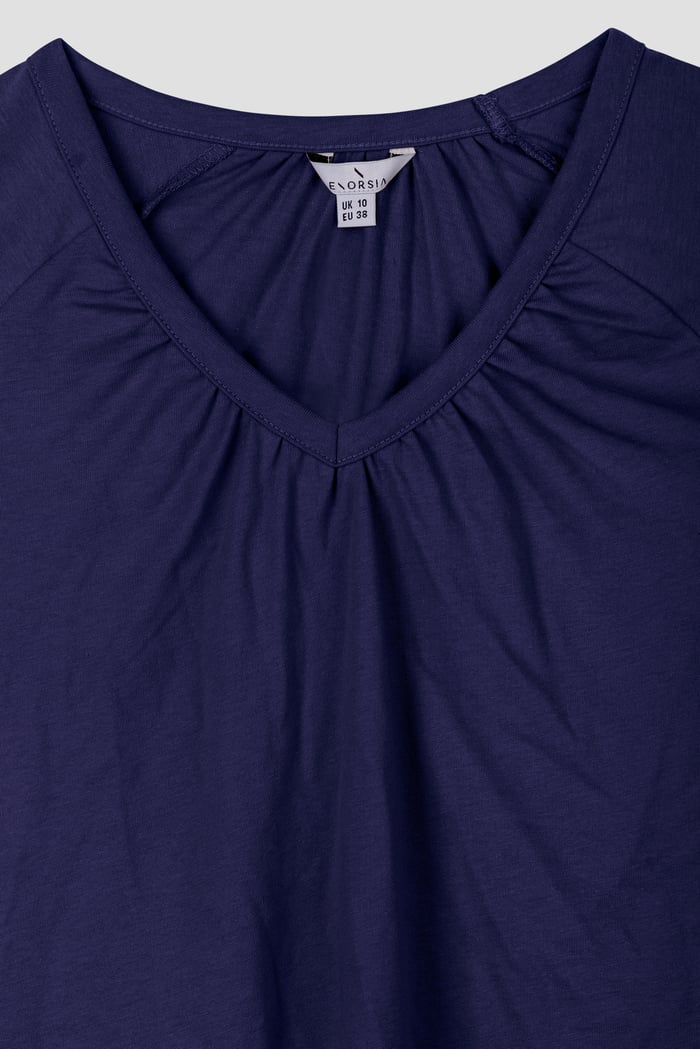 Long Sleeve Gathered V-Neck Tops