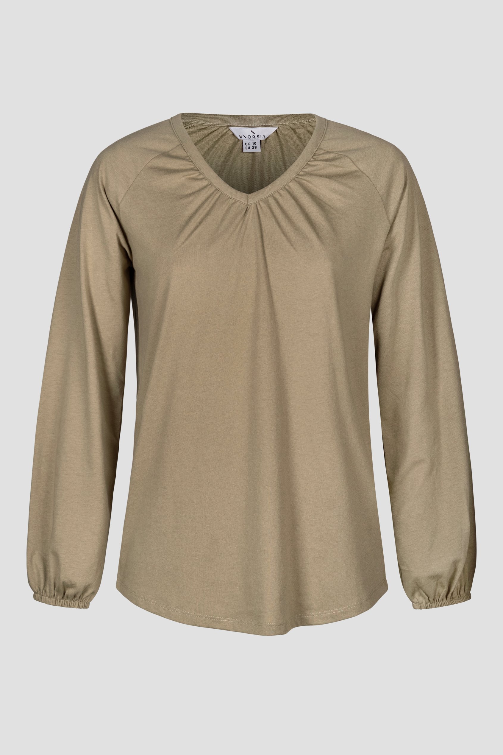 Long Sleeve Gathered V-Neck Tops