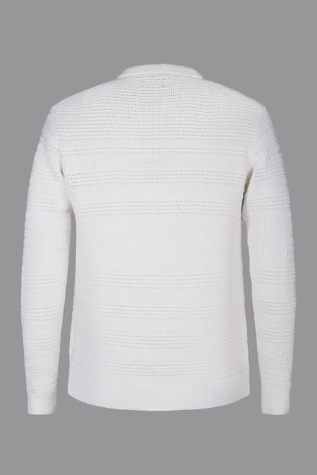 White Cotton Textured Crew Neck Jumper