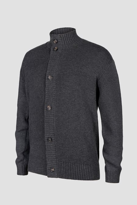 Mens Charcoal Button Through Knitted Cardigan