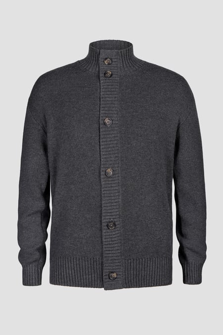 Mens Charcoal Button Through Knitted Cardigan
