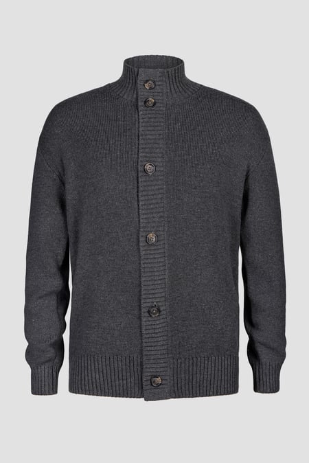Mens Charcoal Button Through Knitted Cardigan