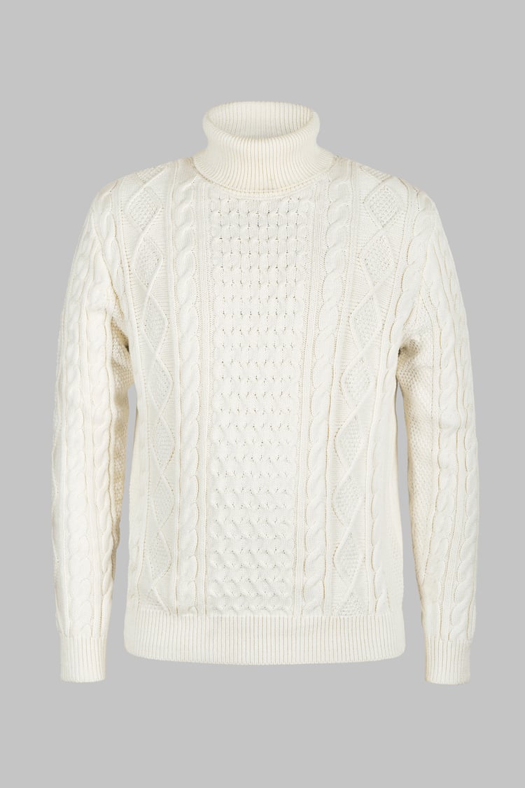 Premium Cotton Cable Knit Roll Neck Jumper