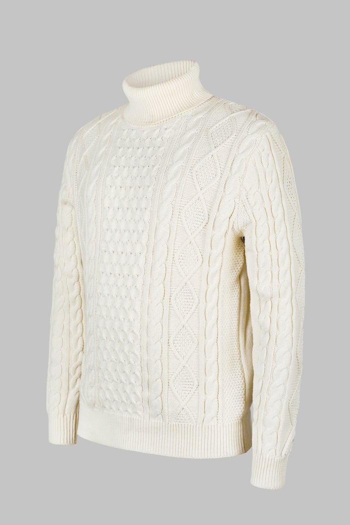 Premium Cotton Cable Knit Roll Neck Jumper