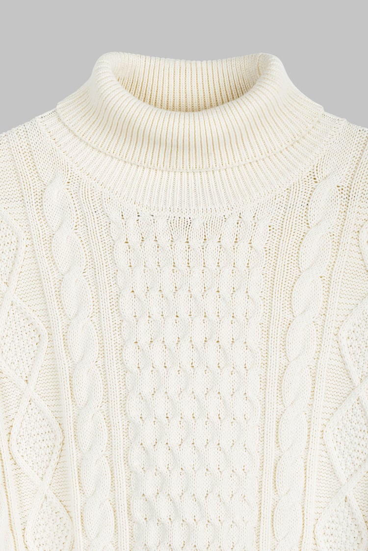 Premium Cotton Cable Knit Roll Neck Jumper